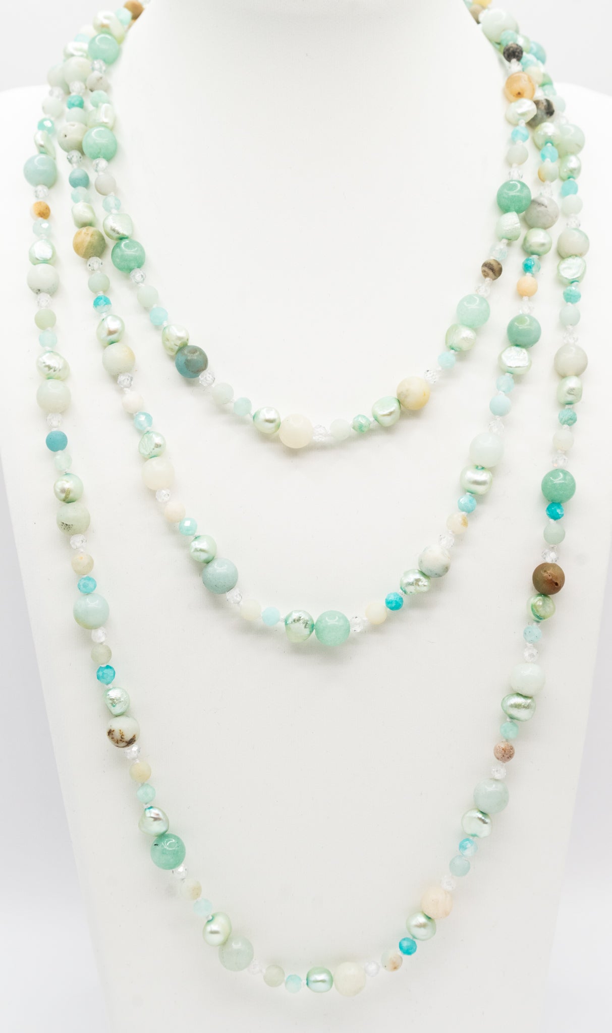 Mixed Aqua Marine, Aqua Pearl, and Moonstone Necklace