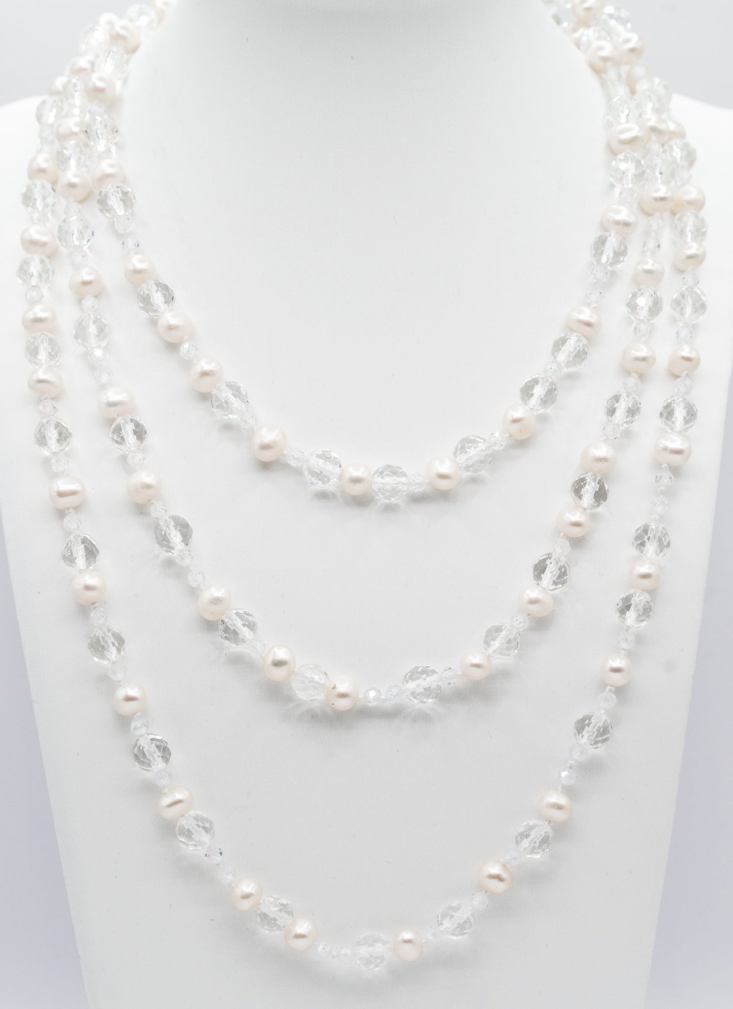 Mixed Pearl and Clear Natural Crystal Necklace