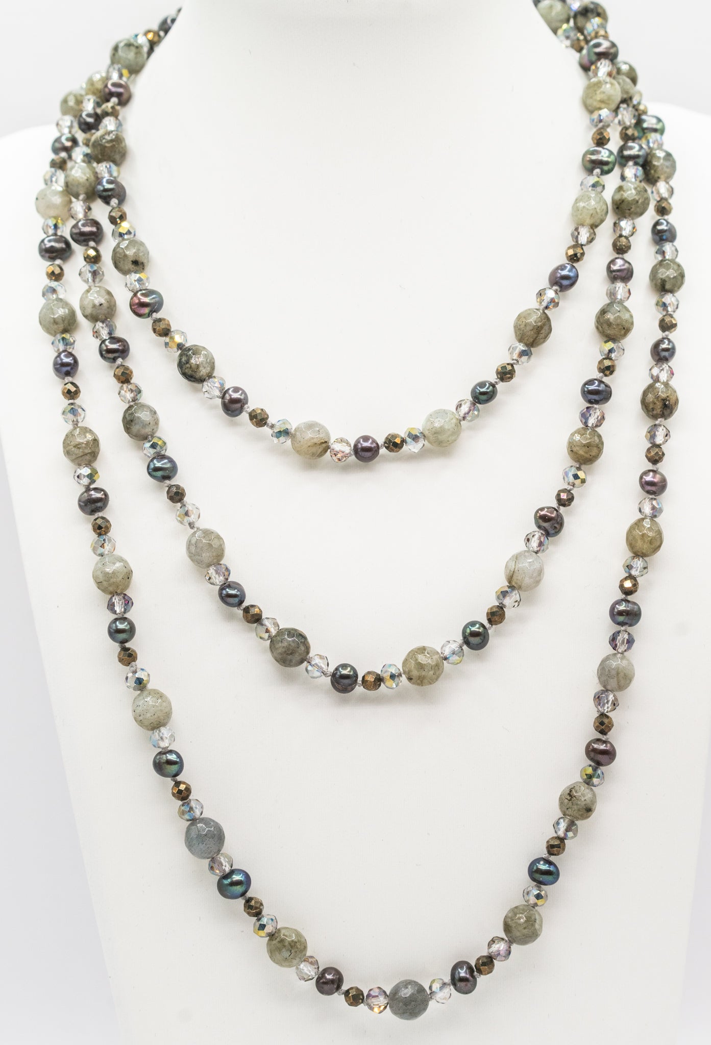 Mixed Labradorite and Gray Pearl Necklace