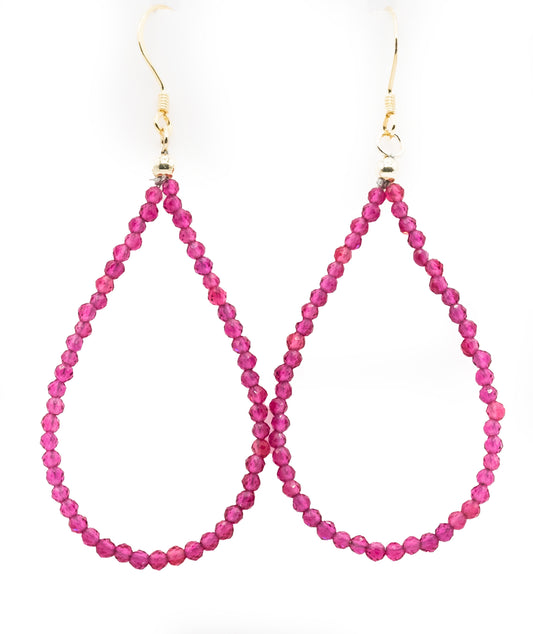 Hot Pink Natural Crystal Hoops