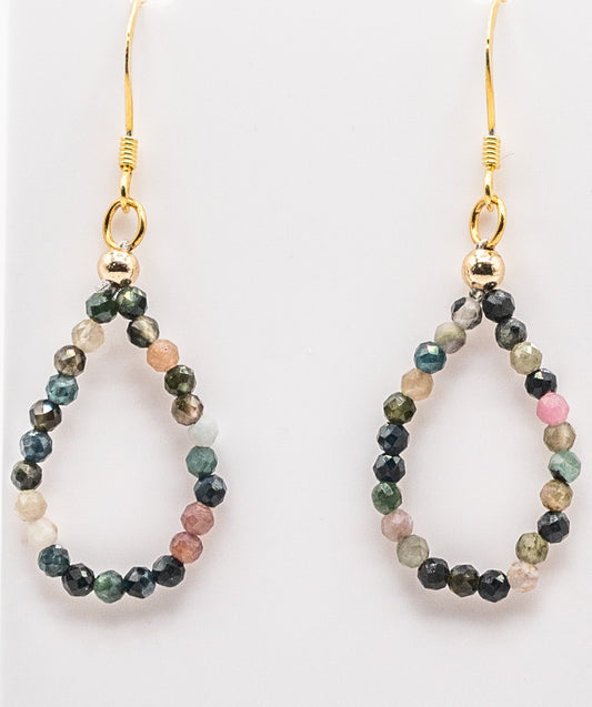 Tiny Watermelon Tourmaline Gemstone Hoops