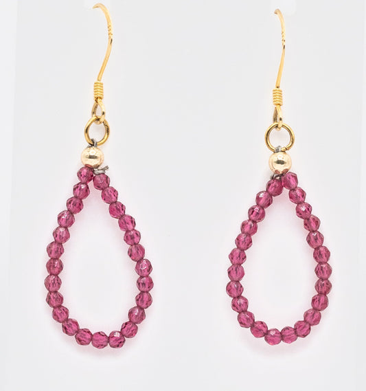 Tiny Hot Pink Natural Crystal Hoops