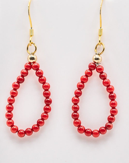 Tiny Red Bamboo Gemstone Hoops