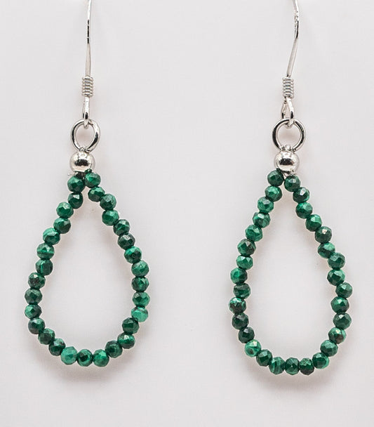 Tiny Malachite Gemstone Hoops